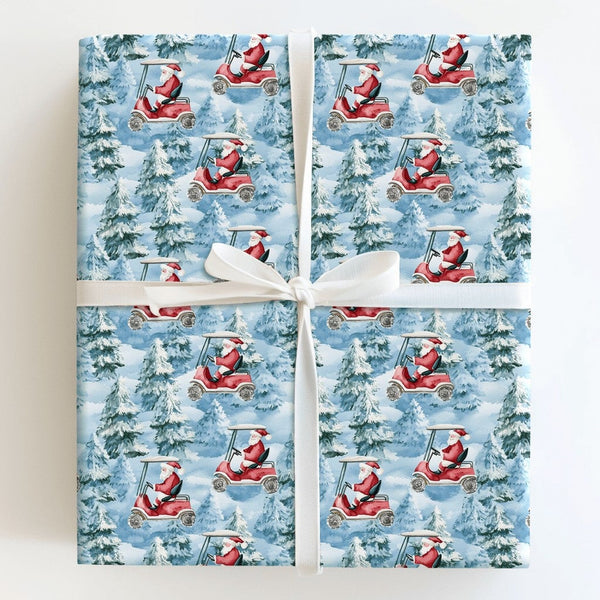 Golf Cart Santa Gift Wrap, Golf Santa Christmas Wrapping Paper, Humorous Golfer Holiday Wrapping Paper, Winter Golf Fan Prese