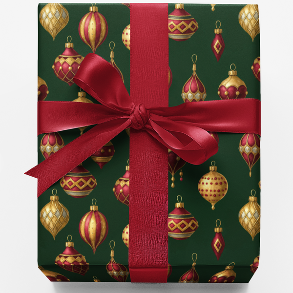 Classic Holiday Ornament Gift Wrap Roll, Vintage Christmas Baubles Wrapping Paper, Retro Christmas Wrapping Paper, Festive Pr