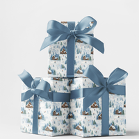 Alpine Ski Lodge Gift Wrap Paper, Snowfall Chalet Winter Wrapping Paper, Mountain Cabin Present Wrapping, Christmas Holiday Gift Wrap Paper