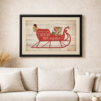 Sleigh Ride Holiday Wall Art, Vintage Christmas Reindeer Canvas, Rustic Xmas Canvas Print, Winter Season Wall Decor, Festive Holiday Present