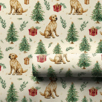 Dog Holiday Gift Wrap, Yellow Labrador Christmas Wrapping Paper, Watercolor Lab Christmas Paper, Festive Dog Lover Gift Wrapping Paper Roll