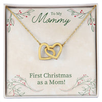 Cubic Zirconia Heart Pendant, First Christmas as A Mom Interlocking Hearts Necklace, Surgical Steel Holiday Keepsake Jewelry for New Mom