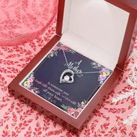 Floral Message Card Pendant, Forever Love Heart Necklace for Mom, 14k White Gold Cubic Zirconia Necklace, Birthday Christmas Present for Mom