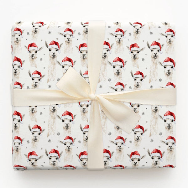Santa Hat Animal Gift Wrap, Christmas Llama Wrapping Paper, Watercolor Holiday Wrapping Paper, Adorable Winter Present Paper