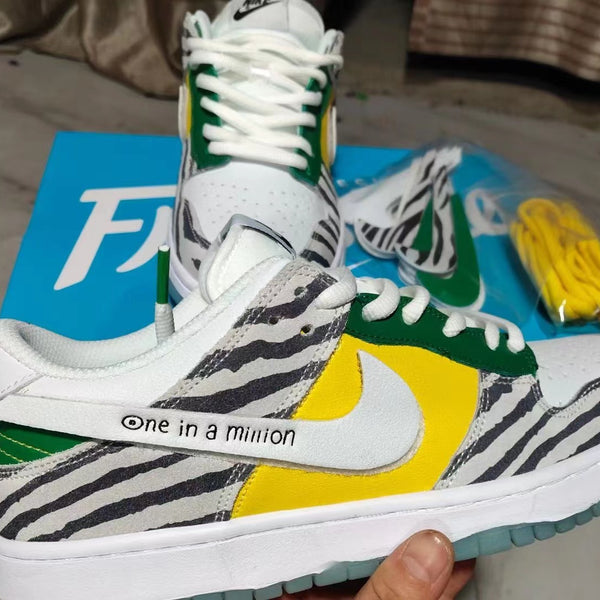 Low Top Sneakers, White Yellow Black Colorway, Glow in the Dark Detail, Lace Up Design, Casual Gift for Sneaker Fans