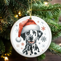 Santa Hat Spotted Puppy Ceramic Ornament, Dalmatian Dog Christmas Ornament, Adorable Pet Lover Holiday Ornament, Xmas Tree Decor Keepsake Present