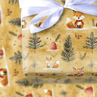 Woodland Animal Christmas Gift Wrap, Winter Fox Wrapping Paper, Adorable Scarf Fox Holiday Wrapping Paper, Forest Present Wrapping Paper
