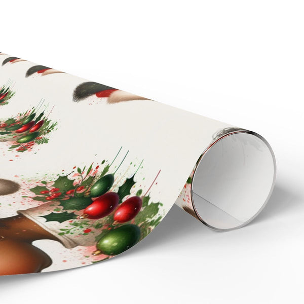 Afro Puffs Santa Hat Gift Wrap, Black Girl Christmas Wrapping Paper, Festive Melanin Holiday Wrapping Paper, Adorable Xmas Pr