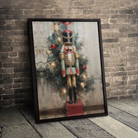 Festive Soldier Tree Canvas, Christmas Nutcracker Wall Art, Holiday Nutcracker Canvas Print, Xmas Home Wall Decor, Winter Seasonal Wall Art