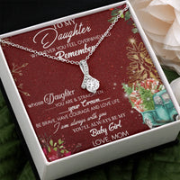 CZ Holiday Ribbon Pendant, To My Daughter Christmas Necklace, 14k White Gold Stainless Steel Jewelry, Meaningful Xmas Present from Mom