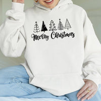 Festive Sketch Line Art Hooded Sweatshirt, Minimalist Christmas Tree Hoodie, Merry Christmas Comfy Pullover, Adorable Holiday Aesthetic Jumper