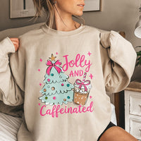 Coffee Lover Christmas Crewneck, Jolly and Caffeinated Christmas Sweatshirt, Humorous Xmas Coffee Sweater, Festive Holiday Coffee Pullover