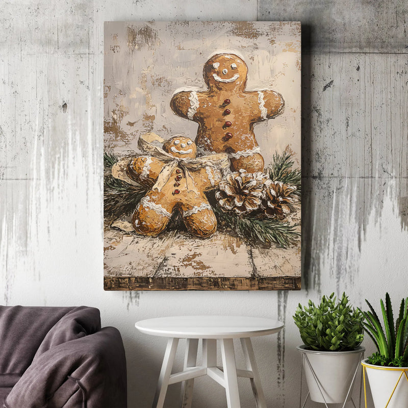 Rustic Christmas Wall Art, Gingerbread Men Digital Download Canvas, Impasto Holiday Kitchen Print, Winter Season Baking Decor Poster