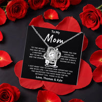 Rotating Rose Box Love Knot Pendant, Mom Love Knot Necklace, CZ Crystal Love Knot Jewelry, Birthday and Christmas Present for Mom from Kids