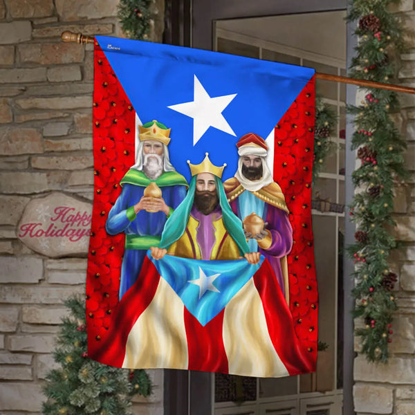 Los Tres Reyes Magos Yard Flag, Three Kings Puerto Rico Flag Garden Flag, Puerto Rican Christmas Outdoor Flag, Double-Sided L