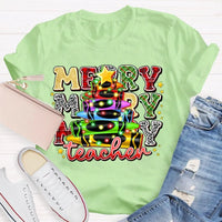 Colored Pencil Tree Holiday Graphic Tee, Christmas Teacher T-Shirt, Festive Teacher Shirt, Winter Break Elementary Educator Apparel