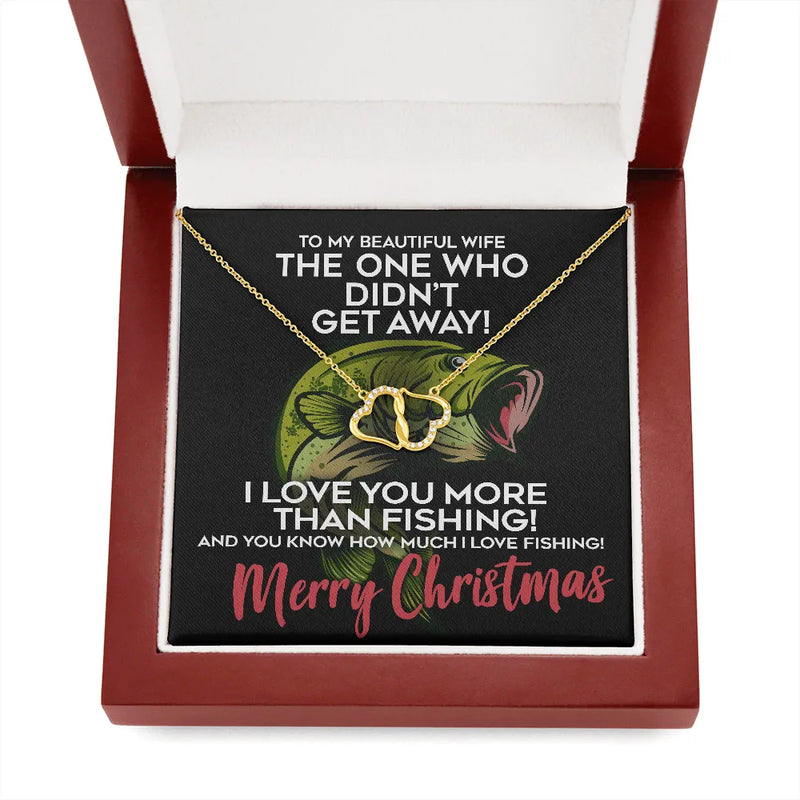 10k Solid Gold Diamond Interlocking Hearts Pendant Necklace, Fishing Theme Wife Necklace, LED Box, Romantic Christmas Present for Her