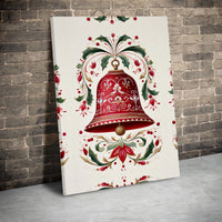 Red Holiday Botanical Canvas Print, Christmas Bell Canvas Wall Art, Festive Xmas Bell Wall Canvas, Winter Home Decor, Holiday Season Present