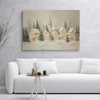 Winter Church Town Landscape Canvas Print, Snowy Christmas Village Canvas Wall Art, Festive Holiday Wall Decor, Merry Xmas Home Art