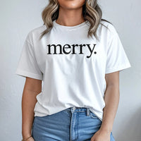 Minimalist Holiday Typography Shirt, Merry Christmas T-Shirt, Festive Christmas Graphic Tee, Winter Aesthetic Apparel, Holiday Present T-Shirt