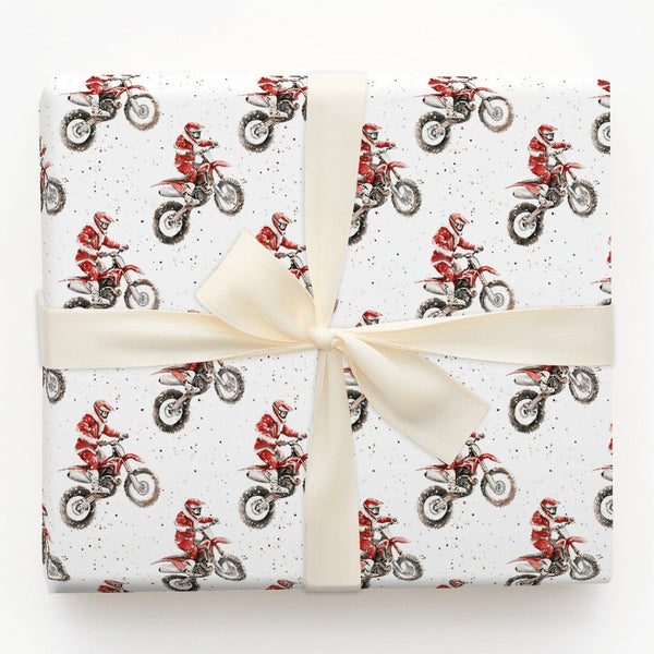 Dirt Bike Christmas Gift Wrap, Motocross Santa Wrapping Paper, Motorcycle Holiday Wrapping Paper, Extreme Sports Santa Gift W
