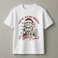 Grumpy Holiday Kitty Tee, Humorous Christmas Cat T-Shirt, Sarcastic Festive Graphic Shirt, Xmas Cat Lover Present for Men and Women