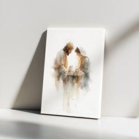 Holy Family Religious Wall Art, Watercolor Nativity Scene Canvas, Christian Christmas Home Decor Print, Jesus Manger Holiday Canvas Decor