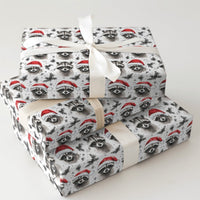 Santa Hat Raccoon Gift Wrap, Christmas Raccoon Wrapping Paper, Woodland Animal Holiday Wrapping Paper, Adorable Watercolor Xmas Wrapping Paper
