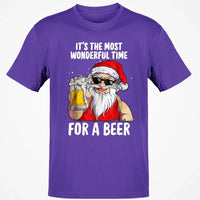 Humorous Santa Drinking Shirt, Most Wonderful Time for a Beer Christmas T-Shirt, Retro Ugly Xmas Holiday Graphic Tee, Beer Lover Present