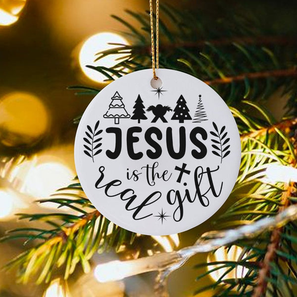 Nativity Scene Tree Ornament, Jesus Is the Real Present Christmas Ornament, Christian Faith Ceramic Ornament, Religious Holid
