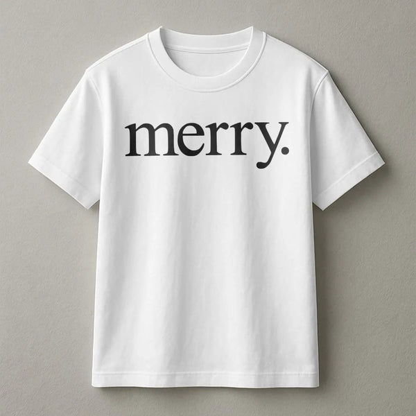 Festive Holiday Typography Graphic Tee, Minimalist Merry Christmas Shirt, Adorable Vintage Merry Xmas T-Shirt, Comfy Family H