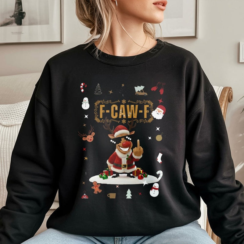 Humorous Christmas Crewneck, Middle Finger Reindeer Sweatshirt, Rude Santa Graphic Pullover, Sarcastic Holiday Sweatshirt, Adult Xmas Sweater