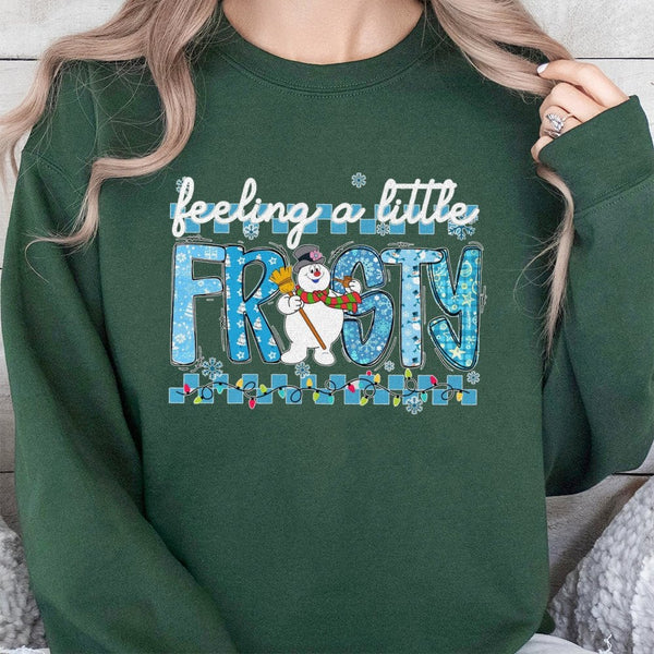 Adorable Snowman Graphic Crewneck, Feeling A Little Frosty Sweatshirt, Humorous Winter Holiday Sweater, Comfy Christmas Pullo