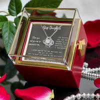Love Knot Necklace with Rotating Rose Box, Step Daughter Present, Gold Finish Love Knot Pendant Jewelry, Birthday Christmas Present for Her
