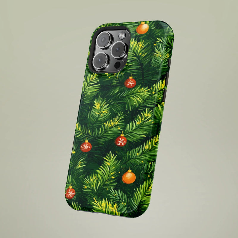 Festive Winter Holiday Pine Needle Case, Christmas Tree Branch Phone Case for iPhone, Xmas Ornament Pattern Tough Phone Cover Present