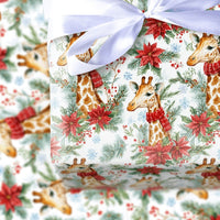 Watercolor Safari Animal Gift Wrap, Christmas Giraffe Wrapping Paper, Red Scarf Giraffe Wrapping Paper, Holiday Present Gift Wrap Roll