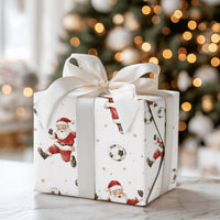 Sports Fan Christmas Gift Wrap, Watercolor Soccer Santa Wrapping Paper, Soccer Player Holiday Paper, Gold Stars Festive Present Wrap Roll