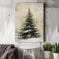 Rustic Winter Pine Wall Art, Snow Covered Christmas Tree Canvas Print, Farmhouse Holiday Decor, Xmas Scenery Digital Download Printable