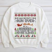 Humorous Ugly Christmas Sweater Crewneck, Run Over by A Reindeer Sweatshirt, Grandma Got Run Over Holiday Pullover, Retro Xmas Sweater