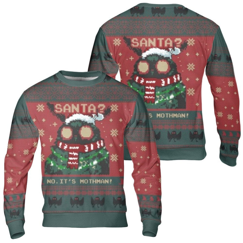 Pixel Art Cryptid Ugly Sweater, Mothman Ugly Christmas Sweater, Spooky Folklore Holiday Sweater, Humorous Xmas Crewneck Sweatshirt Present