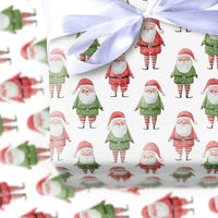 Adorable Christmas Gift Wrap, Watercolor Santa and Elf Wrapping Paper, Holiday Present Wrap, Whimsical Xmas Wrapping Paper, Festive Gift Wrap