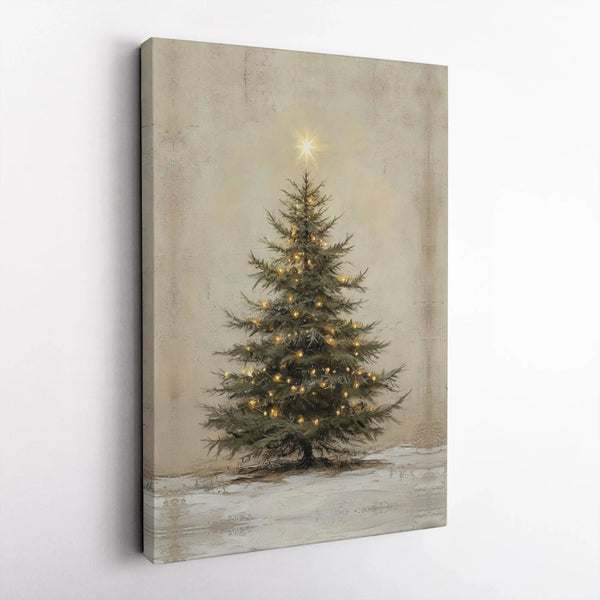 Winter Holiday Pine Tree Wall Decor, Rustic Christmas Tree Wall Art Canvas, Vintage Festive Canvas Print, Christmas Tree Wall