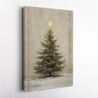 Rustic Farmhouse Tree Print, Christmas Tree Canvas Wall Art, Glowing Star Holiday Poster, Digital Download Canvas Art, Winter Decor Present