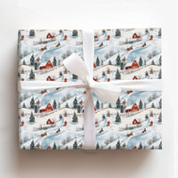 Rustic Red Barn Christmas Gift Wrap, Winter Sledding Wrapping Paper, Country Snow Scene Wrapping Paper, Festive Holiday Present Paper Roll