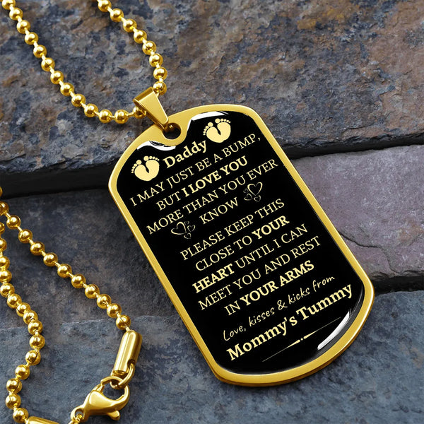 Baby Bump Christmas Dog Tag Pendant, Daddy to Be Dog Tag Necklace, New Dad Keepsake Jewelry, First Time Dad Necklace, Present