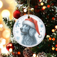 Blue Dog in Santa Hat Ornament, Cocker Spaniel Christmas Ornament, Adorable Pet Holiday Tree Ornament, Dog Lover Ceramic Keepsake Present