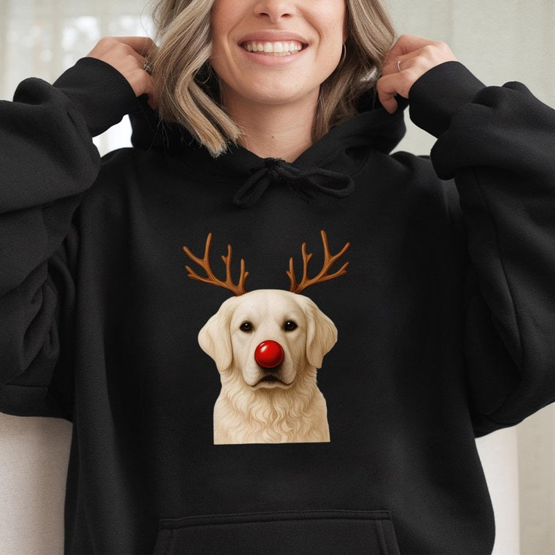 Adorable Dog Antlers Hooded Sweatshirt, Golden Retriever Christmas Reindeer Hoodie, Festive Pet Xmas Pullover, Dog Lover Present