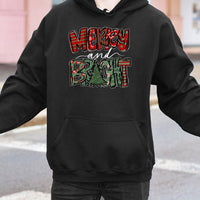 Plaid Festive Tree Graphic Sweatshirt, Merry and Bright Christmas Hoodie, Comfy Holiday Season Pullover, Winter Xmas Hooded Sweater