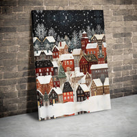 Snowy Night Town Scenery Canvas Print, Winter Village Canvas Wall Art, Comfy Christmas Wall Art, Holiday Landscape Canvas, Winter Home Decor
