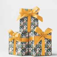 Floral Garden Dog Pattern Wrapping Paper, Husky Dog Gift Wrap Paper, Adorable Birthday Christmas Present Paper Roll for Dog Lovers